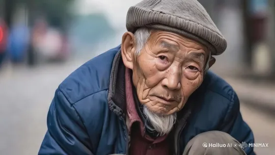 爷爷吃力地挑着一担柴，从村口走了过来。停在了一棵大树下。

[推进,上升,变焦推进] by Hailuo AI Video Generator