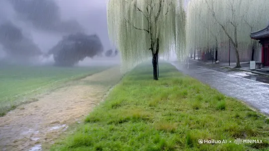 天街小雨润如舒，草色遥看近却无。最是一年春好处，绝胜烟柳满皇都。除夕之时曹州牡丹仙子们驾着祥云来到范蠡、西施居住的地方定陶，提前来给范蠡、西施拜年。西施范蠡带着牡丹仙子们游览这繁华的商城，到处是喜气、热闹、繁华的景象。大家其乐融融。 by Hailuo AI Video Generator