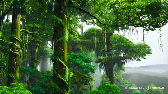 要生成一幅飞龙在雨林中飞翔的画面，可以按照以下步骤进行描述或绘制：

### 场景描述：
1. **背景**：茂密的热带雨林，高大的树木直插云霄，藤蔓缠绕，树叶上滴落着晶莹的雨珠。远处是朦胧的雾气，隐约可见起伏的山峦。
2. **天气**：细雨绵绵，空气中弥漫着湿润的气息，雨滴轻轻拍打着树叶，发出沙沙的声音。
3. **飞龙**：一条巨大的飞龙在雨林中穿梭，它的鳞片闪烁着深绿色的光泽，与雨林融为一体。翅膀宽大而有力，每一次扇动都带起一阵微风，吹动周围的树叶。龙的眼睛炯炯有神，透露出威严与智慧。
4. **动态**：飞龙在树冠间灵活地飞翔，时而俯冲，时而盘旋，仿佛在巡视自己的领地。它的尾巴轻轻摆动，保持平衡。
5. **细节**：雨林中偶尔可以看到一些小动物，如猴子、鸟类，它们被飞龙的动静惊扰，纷纷躲藏起来。

### 绘制建议：
- **色彩**：以绿色为主色调，搭配深蓝、灰色和棕色，突出雨林的深邃与神秘。
- **光影**：利用雨天的光线，营造出柔和的光影效果，飞龙的鳞片可以反射微弱的光线。
- **构图**：飞龙作为画面的主体，占据中心位置，背景的雨林可以适当虚化，突出飞龙的动态感。

这样一幅飞龙在雨林中飞翔的画面，既充满了神秘感，又展现了自然的壮丽与生机。 by Hailuo AI Video Generator