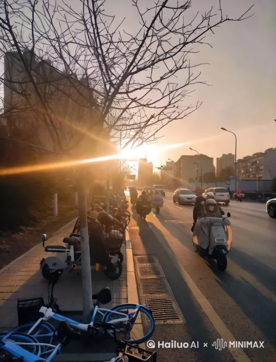 在光下路人行走。 by Hailuo AI Video Generator