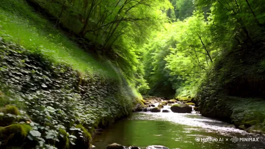 山谷中的一条小溪静静流淌 by Hailuo AI Video Generator