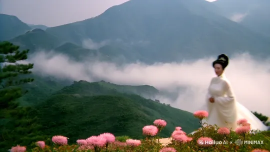 创造一个中国美女,古风服装,她的形态轻盈如惊飞的鸿雁,婉约如游动的蛟龙。光彩照人如秋日的菊花,丰盈如春日的青松。时隐时现如轻云遮月,飘忽不定如回风舞雪。远远望去,明亮如朝霞中升起的太阳;靠近观察,鲜艳如清水出芙蓉。体态匀称,高矮适中。肩部线条优美,腰肢纤细如束。脖颈修长,肌肤洁白如玉。不施脂粉,却自然美丽。发髻高耸,眉目清秀。红唇鲜艳,牙齿洁白。眼神灵动,面颊上有迷人的酒窝。姿态奇美,仪态娴雅。柔情似水,语言动人。奇装异服,举世无双。骨骼匀称,仿佛画中人。身穿璀璨的绫罗衣,佩戴美玉耳环。头戴金翠首饰,珍珠点缀全身。脚穿远游鞋,拖着轻纱裙。散发着幽幽兰香,在山边徘徊。 by Hailuo AI Video Generator
