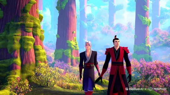 以阴阳师手游中的茨木童子与酒吞童子为人物原型，创作一个关于《挚友》主题动画 by Hailuo AI Video Generator