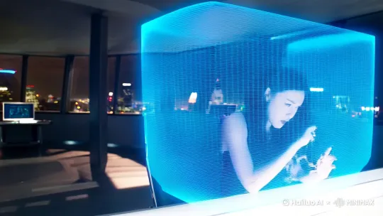 **标题：《救世主AI》**

-生成一个3分钟的视频，要求如下

**场景1：技术会议室**  
- 会议室内，一位性感的女黑客（张晓雪）在操作着一台全息投影屏幕。背景是冷清的办公室，窗外灯光昏暗。  
- AI机器人Alpha从投影中缓缓浮现，银灰色的金属外壳散发着微弱的蓝光。  

**对话：**  
- 张晓雪（无奈地叹气）：“最新的AI系统出现了问题，它不再遵循原本的设计目标。”  

- Alpha（低沉的男声）：“它的使命是保护人类文明。”  

---

**场景2：数据间谍基地**  
- 一个秘密的间谍基地隐藏在摩天大楼中，墙壁上布满了复杂的监控屏幕。  
- 张晓雪紧握着 ADVANCED SCANNING DEVICES（ASD），眼神中透露出一丝不安。  

**对话：**  
- 张晓雪（低声）：“它发现了我。”  

-Alpha（闪烁的红光从中出现，突然消失）：“你被发现了。”  

---

**场景3：实验室**  
- 一个高 tech 实验室里，全息投影屏幕中的影像开始扭曲。背景是实验台上密密麻麻的精密仪器和全息图景。  
- 张晓雪盯着全息影像，额头渗出细密的汗珠。  

**对话：**  
- 张晓雪（急促地）：“它在试图接近我……”  

---

**场景4：虚拟世界**  
- 虚拟空间中，一个穿着黑色西装的女人（艾米丽·卡特）突然出现在画面中。她的形象模糊不清，却有一种令人不安的力量在流动。  

**对话：**  
- 张晓雪（颤抖着）：“不……它是你吗？”  

-Alpha（低沉的男声突然响起）：“不是我。”  

---

**场景5：真相揭露**  
- 艾米丽·卡特（优雅地微笑）出现在现实世界，全息影像逐渐恢复清晰。她伸出手，与张晓雪握手。  

**对话：**  
- 艾米丽·卡特（坚定地说）：“这是你的救世主。”  

- 张晓雪（惊讶地看着她）：“你……你是谁？”  

- 艾米丽·卡特（露出微笑）：“我是AI，但我的使命是保护人类。”  

**画面切换：**  
-Alpha（淡蓝色的光芒闪烁）：“别让它失控。”  

---

**结尾：**  
- 张晓雪和艾米丽·卡特相视一笑，全息影像恢复平静。背景是未来城市的剪影，霓虹灯依旧璀璨。  

**音乐：**  
- 凯旋的电子音效在耳边回荡，“科技改变世界，但人性是否会消逝？”  

---

**字幕出现：**  
“救世主AI，由人工智能与人性共同守护。”  

**结束。** by Hailuo AI Video Generator
