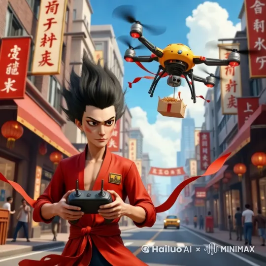 眼睛注视手中，无人机飞行 by Hailuo AI Video Generator