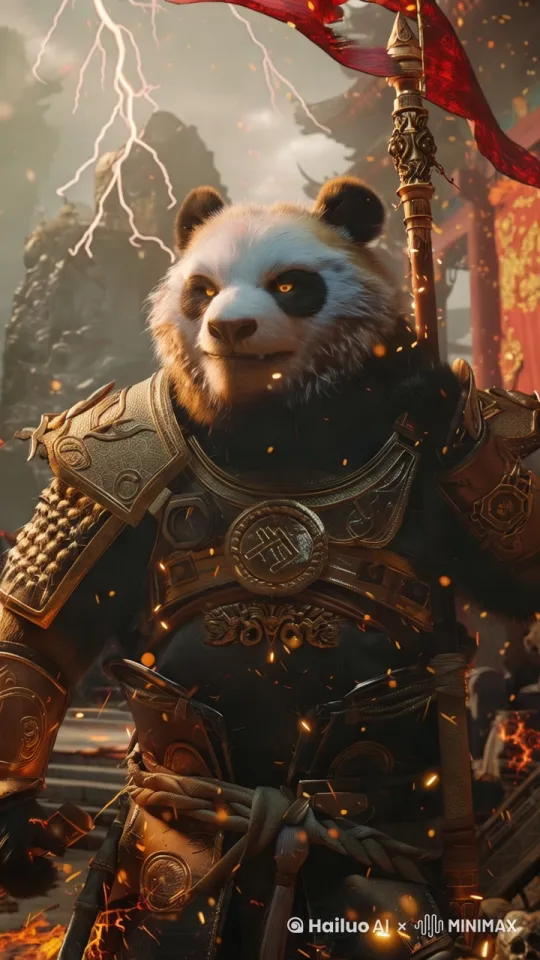 [右移,左摇,跟随]眼睛泛着金光，张嘴，獠牙，手臂捶胸 by Hailuo AI Video Generator
