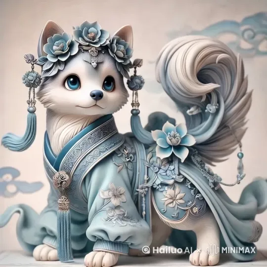 一条小狗走在废墟的路上。 by Hailuo AI Video Generator