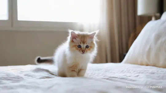 小猫在床上玩耍的视频 by Hailuo AI Video Generator
