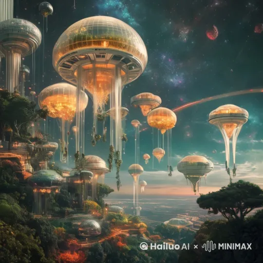 有的像漂浮的外星水母，有的像发光的藤蔓。 by Hailuo AI Video Generator