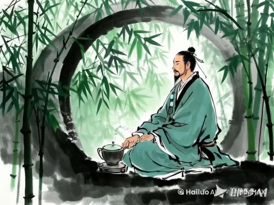 [左移,跟随]人物静坐不动，周围竹叶摆动 by Hailuo AI Video Generator