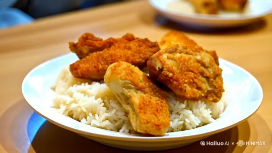 🍱✨状元楼周末美味派对来啦！本周六托管午餐超萌登场🎉
🍗🌼【唐扬鸡块丼】日式炸鸡块香脆多汁，铺在热乎乎米饭上，宝贝秒变干饭小达人！
 🌸🍣【招牌樱花寿司】粉嫩樱花色，夹着青瓜小酥肉，营养颜值双在线~ 
🐔💫【鸡肉洋葱圈】咔滋脆响！鸡肉裹着甜洋葱，蘸番茄酱超治愈❤️ 
🍖🔥【奥尔良鸡翅】经典蜜汁风味，小手拿着啃超开心！
👧👦托管部阿姨已备好快乐餐盘，周六中午等宝贝来光盘行动！⏰🍴💖 by Hailuo AI Video Generator