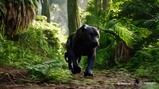 A black panther strides forward with unwavering determination. by Hailuo AI Video Generator