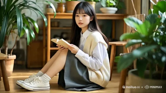 [变焦推进]女孩微笑的眨眼睛，女孩头微微动 by Hailuo AI Video Generator