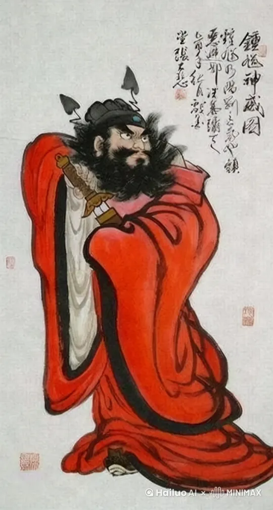 钟馗伸开双臂，瞪大双眼看天，然后捶胸顿足，嚎啕大哭。[右移,左摇,跟随] by Hailuo AI Video Generator
