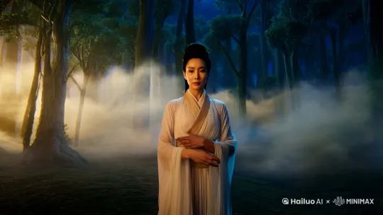 一位身穿古代长袍的中法混血女子，站在一片神秘的远古森林中，周围雾气缭绕，月光透过树叶洒在她的身上。她的面容平静而坚定，双手缓缓抬起，仿佛在召唤某种神秘的力量。突然，她的身体开始发光，皮肤逐渐浮现出鳞片般的纹路，头发化作火焰般的流光。她的身形逐渐拉长，四肢变得强壮有力，背后展开一对巨大的羽翼，羽毛闪烁着金属般的光泽。她的面容逐渐变化，眼睛变成金色的竖瞳，嘴角露出尖锐的獠牙。最终，她完全化身为《山海经》中的神兽——穷奇，身形如虎，披着刺猬般的硬毛，翅膀展开遮天蔽日，发出震耳欲聋的嘶吼声。背景中，雷电交加，山峦震动，仿佛天地都在为她的变身而震颤。整个画面充满史诗感，色调以暗金色和深蓝色为主，突出神秘与威严的氛围。[左移,右摇,跟随] by Hailuo AI Video Generator
