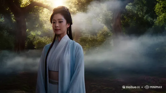 一位身穿古代长袍的中法混血女子，站在一片神秘的远古森林中，周围雾气缭绕，月光透过树叶洒在她的身上。她的面容平静而坚定，双手缓缓抬起，仿佛在召唤某种神秘的力量。突然，她的身体开始发光，皮肤逐渐浮现出鳞片般的纹路，头发化作火焰般的流光。她的身形逐渐拉长，四肢变得强壮有力，背后展开一对巨大的羽翼，羽毛闪烁着金属般的光泽。她的面容逐渐变化，眼睛变成金色的竖瞳，嘴角露出尖锐的獠牙。最终，她完全化身为《山海经》中的神兽——穷奇，身形如虎，披着刺猬般的硬毛，翅膀展开遮天蔽日，发出震耳欲聋的嘶吼声。背景中，雷电交加，山峦震动，仿佛天地都在为她的变身而震颤。整个画面充满史诗感，色调以暗金色和深蓝色为主，突出神秘与威严的氛围。[左移,右摇,跟随] by Hailuo AI Video Generator