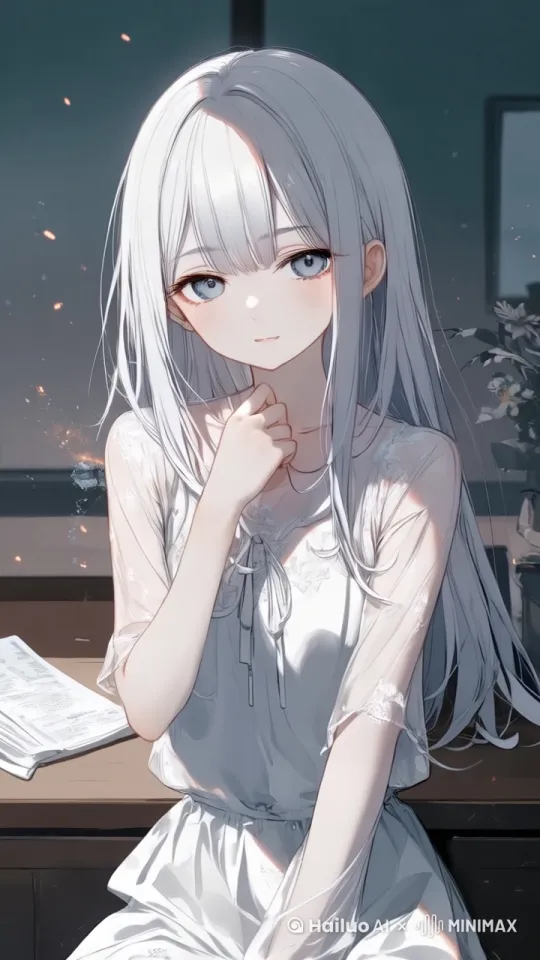 固定镜头，偶尔眨眼，头发飘动，手部有节奏的摆动 by Hailuo AI Video Generator