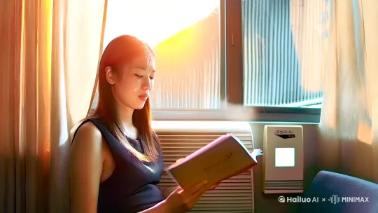 【画面】 
“夏天的阳光，总是热情过头。”  
阳光逐渐强烈，丽人的额角渗出细密的汗珠，她抬手擦了擦，顺手将空调温度调低了几度。冷气从出风口缓缓吹来，与阳光的热浪在空气中交织。  

【字幕】  
“冷热交替，仿佛在冰火两重天。”  

【画面】  
丽人时而靠近空调风口，享受片刻清凉；时而又被阳光逼得挪动椅子，试图躲避炙烤。她的表情从专注逐渐变得焦躁，手中的文件也被翻得哗哗作响。  

【字幕】  
“坐立不安，是夏天临窗座位的宿命。”  

【画面】  
她站起身，走到窗边，试图拉下百叶帘，却发现阳光依旧顽强地透过缝隙洒进来。无奈之下，她叹了口气，端起桌上的冰咖啡猛喝一口。  

【字幕】  
“一杯冰咖啡，是最后的倔强。”  

【画面】  
镜头缓缓拉远，丽人重新坐回座位，阳光与冷气依旧在空气中博弈，而她则努力保持专注，继续投入工作。  

【字幕】  
“夏天的办公室，是一场与温度的较量。”  

【结尾】  
“愿你在这个夏天，找到属于自己的清凉角落。”  
（品牌LOGO和标语缓缓浮现）  

——完——
[推出,上升,下摇] by Hailuo AI Video Generator