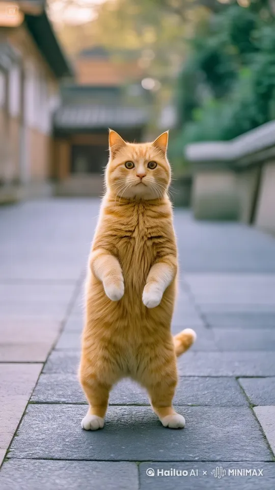 主体动态呈现自然，镜头跟随拉远，大橘猫突然向着镜头一直飞了过来。 by Hailuo AI Video Generator