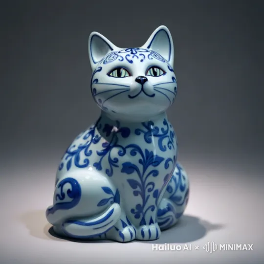 陶瓷猫站立，并戴上眼镜 by Hailuo AI Video Generator