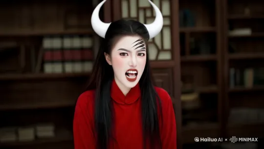 愤怒吼叫，露出二颗长牙[下降,上摇] by Hailuo AI Video Generator