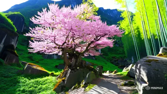 青山怪石上有一棵古梅花 by Hailuo AI Video Generator