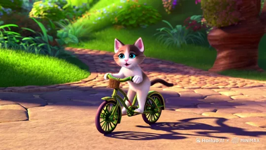 小猫骑自行车 by Hailuo AI Video Generator