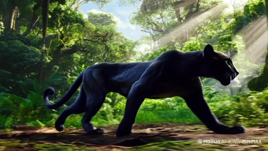 A black panther strides forward with unwavering determination。 by Hailuo AI Video Generator