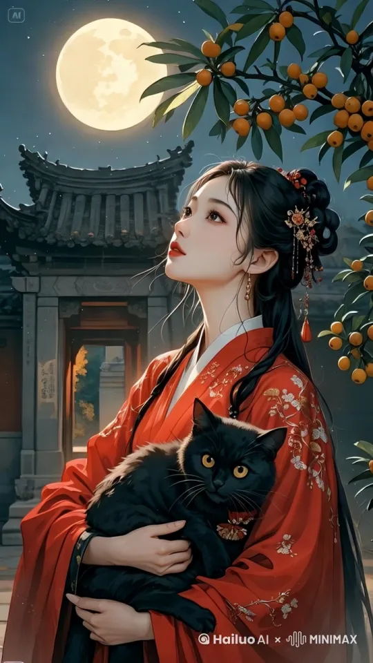 固定镜头，美女撸猫 by Hailuo AI Video Generator