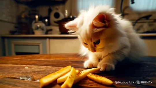 小猫吃薯条 by Hailuo AI Video Generator