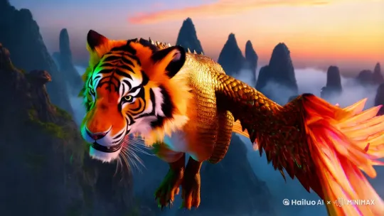 生成一张虎头龙神虎凤带翅膀的动物 by Hailuo AI Video Generator