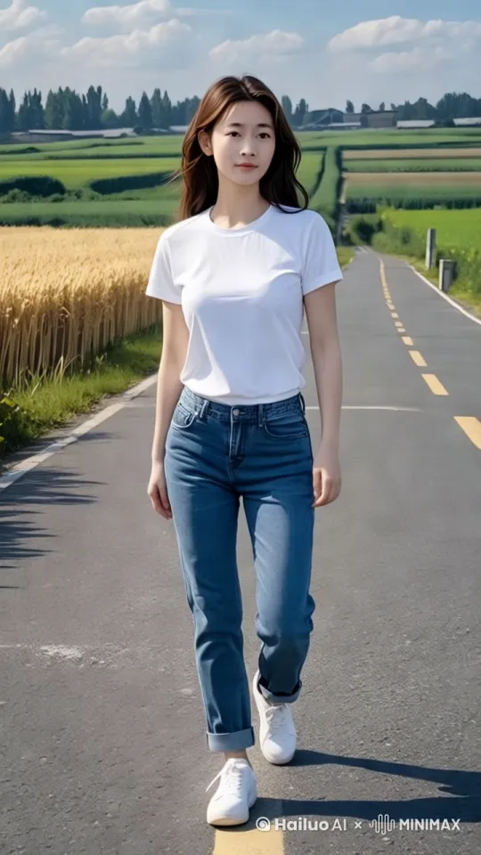 快速高空跟踪镜头移动，无人机视角，一个超现实的高速梦境序列，相机紧密跟踪，相机从略高位置的俯视角度紧密跟踪，从左后方向右后方移动，跟随校色迅速穿越场景，环境是动态的，快速变化。
角色像仙女一样飞向空中，轻松的在空中滑行，双臂向两侧伸展，头部向前，捕捉平滑水平飞行的感觉，头发及衣服随风摇摆，下面有田野等自然景观，运动模糊和光迹增强了速度感和流畅性，快速移动。 by Hailuo AI Video Generator