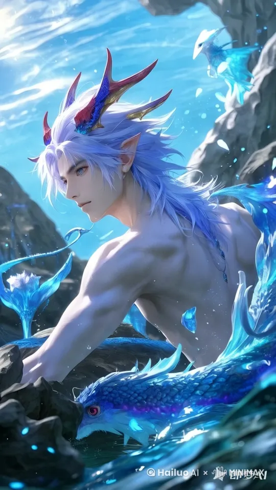 让画面具有动态感。水流在流动，长发风中在飘逸。 by Hailuo AI Video Generator