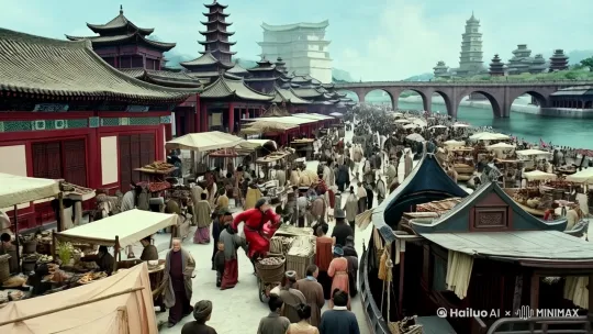 高斯在清明上河图里横冲乱撞！ by Hailuo AI Video Generator