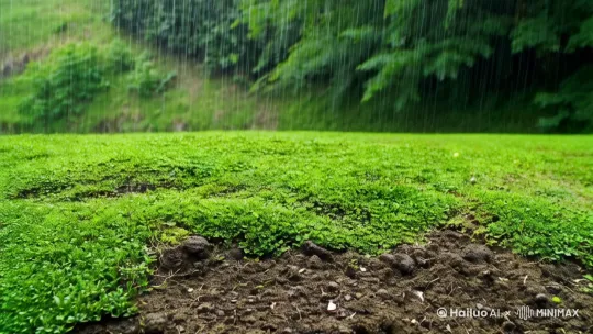 雨露滋养土地（镜头下移）种子萌芽长成花朵 by Hailuo AI Video Generator
