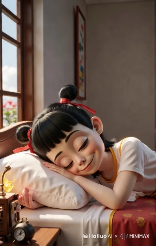 [拉远]嘴巴不知道嘟嘟着撒，感觉是梦话 by Hailuo AI Video Generator