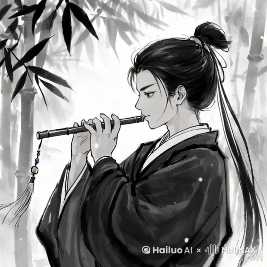 [固定镜头]头发缓慢飘动，带一些羽化效果，眼睛慢慢眨，背景像水纹一样浮动 by Hailuo AI Video Generator