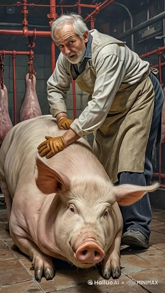 大肥猪站起来和老头用中国武术打起来，打的热火朝天，尘土飞扬 by Hailuo AI Video Generator