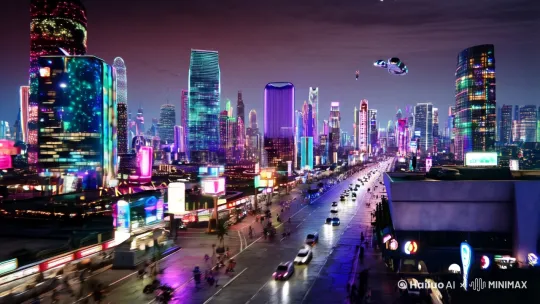 大师级运镜 未来城市 夜景城市 by Hailuo AI Video Generator