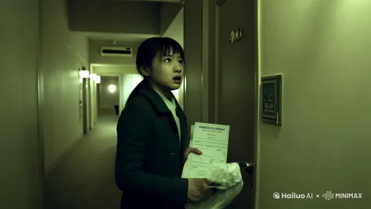 ## 《消失的房客》

我站在404号房间门口，手里攥着那张皱巴巴的登记表。这是今天第三次来查房了，可房间里依然空无一人。

"林小姐，您在吗？"我敲了敲门，声音在走廊里回荡。没有回应。

这间房从三天前开始就没人应门了。按理说，客人外出很正常，可奇怪的是，房卡显示这间房的门从没被打开过。更诡异的是，监控录像显示，这位林小姐入住后就再也没出过房间。

我掏出万能房卡，犹豫了一下还是刷开了门。房间里一片漆黑，我摸索着打开灯，映入眼帘的景象让我倒吸一口凉气——床铺整整齐齐，连一丝褶皱都没有，仿佛从未有人睡过。可我记得很清楚，三天前是我亲自为这位林小姐办理的入住。

洗手间的门虚掩着，我走过去推开门，镜子蒙着一层薄薄的水雾，洗手台上放着一支口红，盖子都没来得及盖上。我伸手摸了摸镜子，还是温热的。

"叮咚"一声，我的手机突然响了，是前台小张发来的消息："王姐，你快看监控！404房间！"

我赶紧打开手机上的监控app，调出404房间门口的实时画面。画面中，一个穿着白色连衣裙的女人正站在门口，长发遮住了大半张脸。她缓缓抬起头，对着摄像头露出一个诡异的微笑。

我的心跳漏了一拍，因为此时此刻，我正站在404房间里，而房门是锁着的。

突然，我听到身后传来"咔嗒"一声，是房门被打开的声音。我猛地转身，看见那个白衣女人就站在门口，她的脸在走廊昏暗的灯光下显得格外苍白。

"王经理，"她开口说话了，声音沙哑得不像人声，"你终于来了。"

我下意识后退一步，后背抵在冰凉的墙壁上。这时我才注意到，她的脚根本没有踩在地上，而是悬浮在半空中。更可怕的是，透过她的身体，我能看到后面走廊的墙壁。

"你...你到底是谁？"我的声音在发抖。

她歪着头，露出一个凄然的笑容："我是谁不重要，重要的是，你终于来了。我等这一天，等了整整十年。"

我的大脑一片空白，十年前？那时候这家酒店才刚刚开业，我还是个普通的前台接待员。等等...十年前...我忽然想起一件事，浑身的血液仿佛在瞬间凝固。

十年前的那个雨夜，404房间曾经发生过一起命案。一个年轻女孩在这里离奇死亡，警方调查了很久都没能找到凶手。而当时，正是我值夜班... by Hailuo AI Video Generator