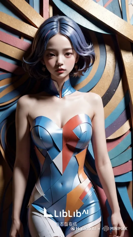 镜头跟随女模特走秀，单手将脖子上的纸摘了下来[下降,上摇] by Hailuo AI Video Generator