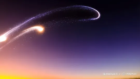“延时摄影：夜空从暗转明，角宿星逐渐升起，星轨连成龙形，镜头拉近至地面，春芽破土而出，象征‘龙抬头’唤醒万物”。 by Hailuo AI Video Generator