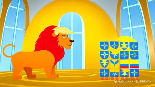from manim import *

class TrumpZelenskyCartoon(Scene):
    def construct(self):
        # 场景1：农场办公室
        oval_office = RoundedRectangle(fill_color=GOLD_E, fill_opacity=1).scale(2)
        trump = SVGMobject("lion.svg").set_color("#FF6B45").scale(0.8)
        zelensky = Group(UkraineFlag(), Circle(fill_color=YELLOW)).arrange(DOWN)
        
        # 货币符号动画
        dollar_sign = Text("$$$").shift(UP*2)
        self.play(DrawBorderThenFill(oval_office), 
                 GrowFromCenter(trump),
                 FadeIn(zelensky))
        
        # 电话手势哑剧
        phone_gesture = AnimationGroup(
            trump.animate.rotate(20).shift(LEFT),
            zelensky.animate.rotate(-30).shift(RIGHT),
            run_time=3
        )
        self.play(phone_gesture)
        
        # 爆米花雨特效
        popcorn = VGroup(*[Star().scale(0.2) for _ in range(50)])
        popcorn_rain = AnimationGroup(
            *[ApplyMethod(p.shift, DOWN*3+np.random.uniform(-1,1)*RIGHT) 
            for p in popcorn],
            lag_ratio=0.1
        )
        self.add(popcorn)
        self.play(popcorn_rain)
        
        # 北约标志吹纸比赛
        nato_symbol = Text("NATO").scale(0.3)
        straws = VGroup(Line(UP, DOWN), Line(UP, DOWN))
        self.play(
            nato_symbol.animate.next_to(straws[0], UP),
            Create(straws)
        )
        
        # 片尾彩蛋
        twitter_logo = ImageMobject("twitter.png").scale(0.5)
        self.play(
            SpinIn(twitter_logo),
            Flash(twitter_logo)
        )
        self.wait(2) by Hailuo AI Video Generator