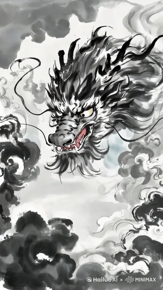 遮住龙头的乌云移开，开心龙头从云中探出，突然变发怒表情包瞪大眼睛 by Hailuo AI Video Generator