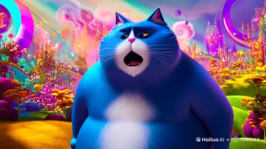 一只蓝色胖猫在说话 by Hailuo AI Video Generator