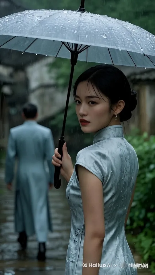哩哩啦啦的小雨，伞滴水，转头离去 by Hailuo AI Video Generator