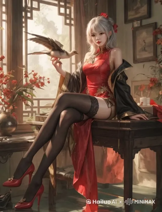 [左摇]微风吹过，鸽子飞起[右移]女人站起来[跟随]慢慢像前面走过来，头发丝飘起来，脸部表情丰富，眼睛灵动眨着，手有节奏摆动起来，要求动作流畅无瑕疵 by Hailuo AI Video Generator