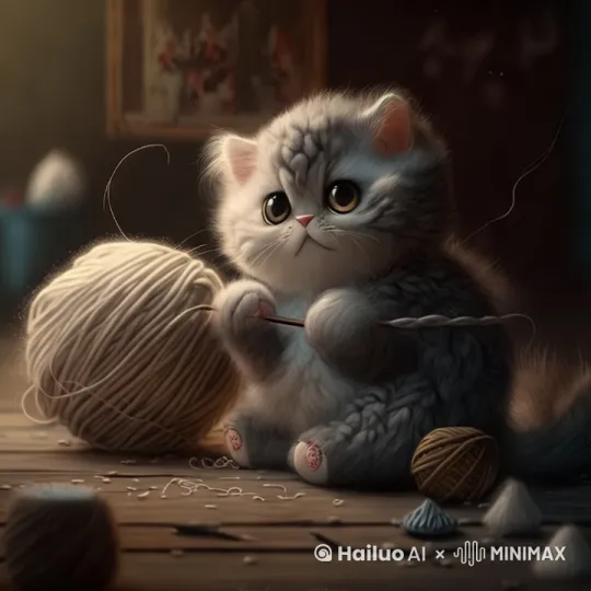 让小猫站起来拿着毛线用手织毛衣 by Hailuo AI Video Generator