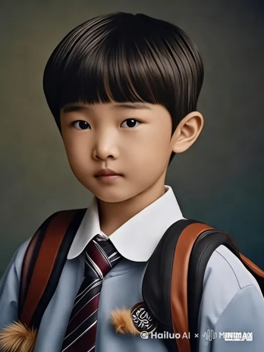小朋友高高兴兴地走在上学的路上，边走边向沿途的人招手至意，在学校门遇到老师，并向老师躹躬，快乐地走进学校大门 by Hailuo AI Video Generator