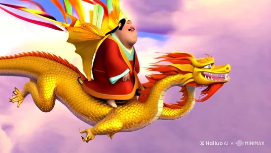 镜头 1：开场展示（0:00 - 0:03）
A Pixar - style 3D animation shot. In a bright, colorful and auspicious cloud - filled sky, Taiyi Zhenren, with a plump and kind - looking face, wearing a traditional Taoist robe with flowing ribbons in vivid colors like orange and yellow, is riding on a magnificent and shiny golden dragon. The dragon has large, bright eyes, and its long body is covered with sparkling scales. The background is a soft, glowing light blue sky with fluffy white clouds. The scene is full of a sense of magic and celebration. --ar 16:9 --v 5.1
镜头 2：祥龙舞动与报福（0:03 - 0:06）
The golden dragon twists its body gracefully in the air, its long beard fluttering in the wind. Taiyi Zhenren raises his hand, and a scroll appears in his hand. The scroll unfolds, and on it are the words "Good Fortune Arrives on the Second Day of the Second Lunar Month". The colors are rich and vivid, with the red of the scroll standing out against the colorful background. The lighting is warm and soft, highlighting the details of Taiyi Zhenren and the dragon. --ar 16:9 --v 5.1
镜头 3：结束画面（0:06 - 0:09）
Taiyi Zhenren and the dragon slowly fly away into the distance, with the colorful clouds in the background gradually fading. The remaining light in the sky creates a beautiful afterglow. The overall picture gives a sense of a magical and happy moment passing by. The style remains in the high - quality, detailed Pixar 3D animation style. --ar 16:9 --v 5.1 by Hailuo AI Video Generator